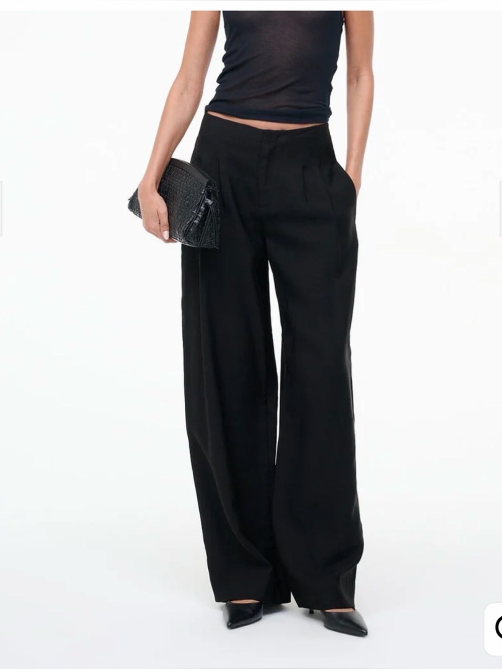 STAUD Black High-Rise Wide Leg Trousers